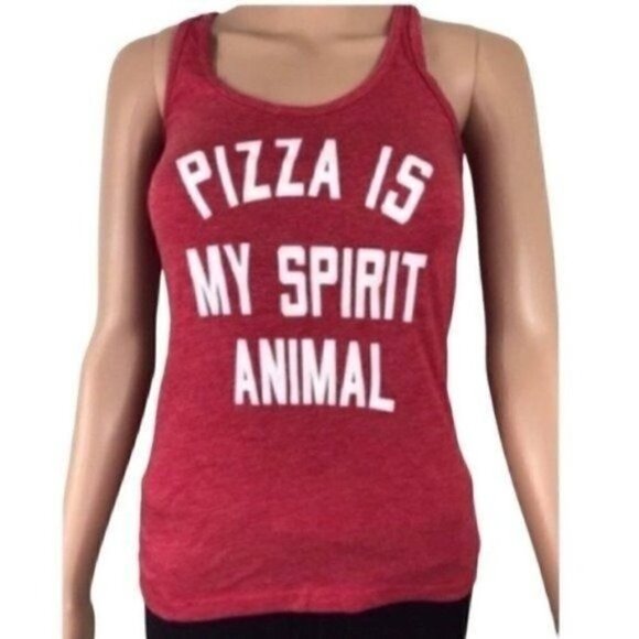 Pizza is My Spirit Animal Funny Racerback tank top size XS red & white - Picture 1 of 7